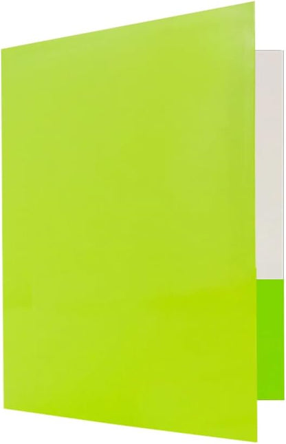 JAM PAPER Custom Printed Semi-Gloss Folders with Round Corner Pockets - Personalized Logo & Text - 12pt C1S - Lime Green - 250/Pack