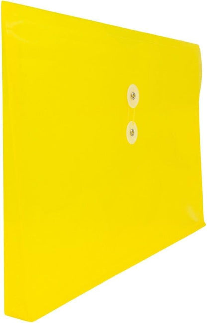 JAM PAPER Plastic Envelopes with Button & String Tie Closure - Letter Booklet - 9 3/4 x 13 - Yellow - 3/Pack