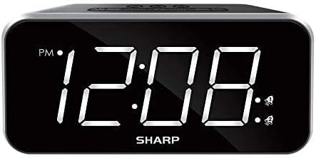 Sharp Alarm Clock Jumbo Easy to Read Display – 3 Step Dimmer Control – Dual Alarms, Battery Back-up, Black with White LED