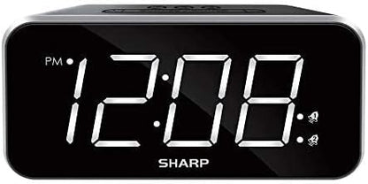 Sharp Alarm Clock Jumbo Easy to Read Display – 3 Step Dimmer Control – Dual Alarms, Battery Back-up, Black with White LED