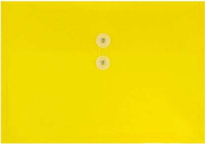 JAM PAPER Plastic Envelopes with Button & String Tie Closure - Letter Booklet - 9 3/4 x 13 - Yellow - 3/Pack