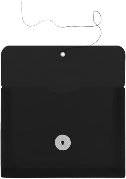 JAM PAPER Plastic Booklet Envelopes with Button & String Tie Closure - Index Size - 5 1/2 x 7 1/2 - Black - 3/pack