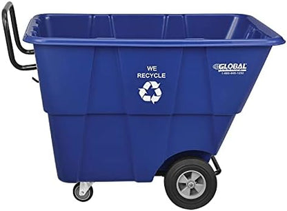 Global Industrial Standard Duty Plastic Recycling Tilt Truck 1/2 Cubic Yard Capacity 850 Lb. Capacity, Blue, Cart for Construction Commercial Industrial Transportation