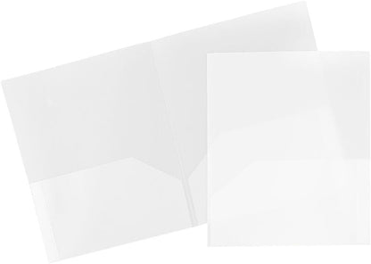 JAM PAPER Plastic 2 Pocket POP Folders - Durable School Folders - Clear - Bulk 48/Pack