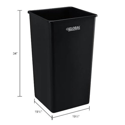 Global Industrial Square Plastic Garbage Can, Open Top, 55 Gallon Capacity, Indoor/Outdoor Rated, 19-1/2"W x 19-1/2"D x 34"H, Utility Trash Can, No Lid, Black