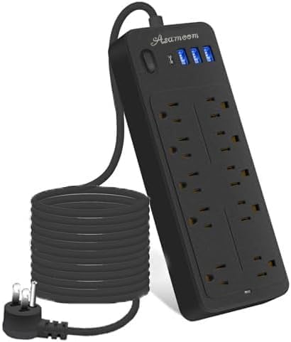 20 FT Power Strips with Surge Protection 1625W/13A, 10 Outlets with 4 USB Ports (1 USB C) Long Extension Cord with Multiple Outlets 14-in-1 1700J 16Awg Flat Plug Power Strip Protector Black ETL Listed
