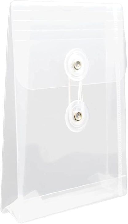 JAM PAPER Plastic Envelopes with Button & String Tie Closure - 4 1/4 x 6 1/4 - Clear - 12/Pack