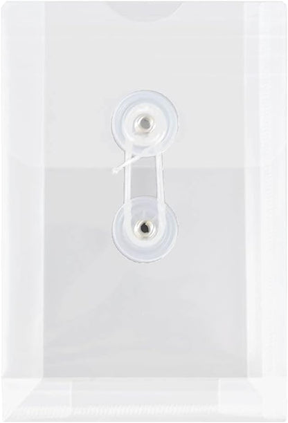 JAM PAPER Plastic Envelopes with Button & String Tie Closure - 4 1/4 x 6 1/4 - Clear - 12/Pack