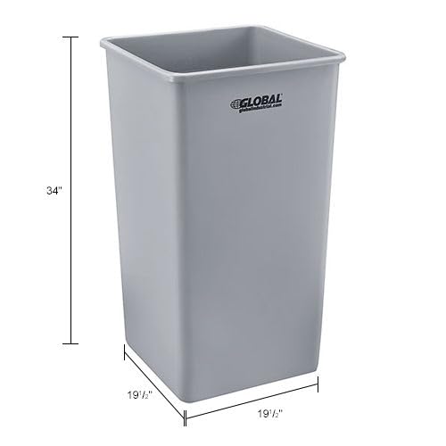 Global Industrial Square Plastic Garbage Can, Open Top, 55 Gallon Capacity, Indoor/Outdoor Rated, 19-1/2"W x 19-1/2"D x 34"H, Utility Trash Can, No Lid, Gray