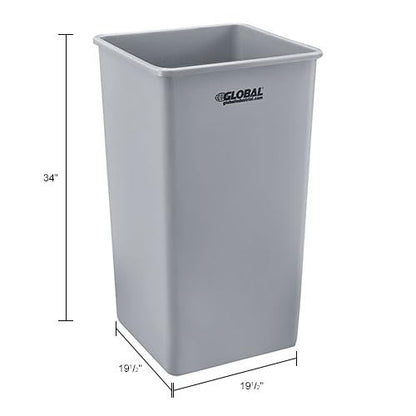 Global Industrial Square Plastic Garbage Can, Open Top, 55 Gallon Capacity, Indoor/Outdoor Rated, 19-1/2"W x 19-1/2"D x 34"H, Utility Trash Can, No Lid, Gray