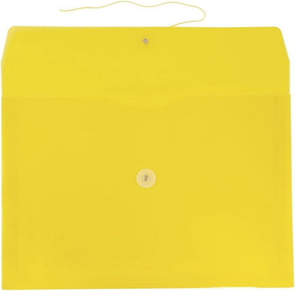 JAM Paper Plastic Envelope with Button and String Tie Closure - Legal Booklet - 9 3/4" x 14 1/2" x 1 1/4"- Assorted Primary Colors - 6/pack