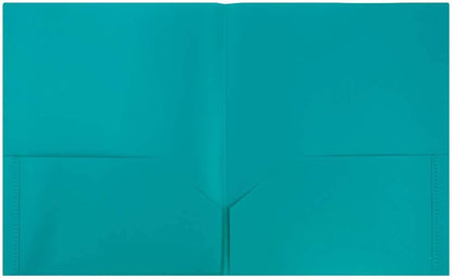 JAM PAPER Plastic 2 Pocket POP Folders - Durable School Folders - Teal Blue - 6/Pack
