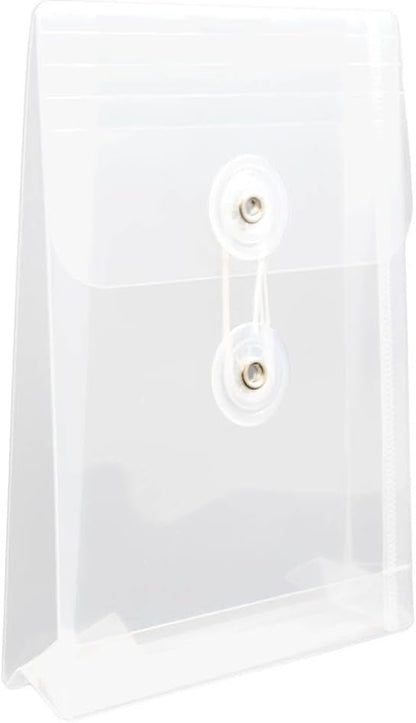 JAM PAPER Plastic Envelopes with Button & String Tie Closure - 4 1/4 x 6 1/4 - Clear - 3/Pack
