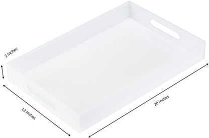 Glossy White Sturdy Acrylic Serving Tray with Handles-12x20 Inch-Serving Coffee Appetizer Breakfast-Kitchen Countertop Makeup Drawer Organizer-Vanity Table Ottoman Decorative Tray