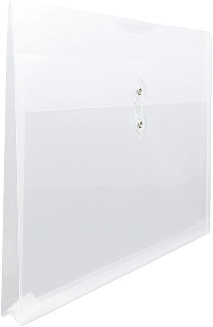 JAM PAPER Plastic Envelopes with Button & String Tie Closure - Letter Booklet - 9 3/4 x 13 - Clear - 3/Pack