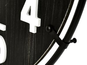 Large Old Town Farmhouse Black Wall Clock 30 Inch Rustic Antique Wood with Metal Circle and Large Numerals Silent Battery Operated Wall Clock for Office Kitchen Bedroom Living Room