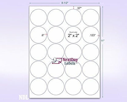 Pack of 50 Sheets, 8-1/2 x 11" Fluorescent Labels for Laser & Inkjet Printer Yellow Fluorescent, (2" Round - 20 Per Sheet, 1000 Label)