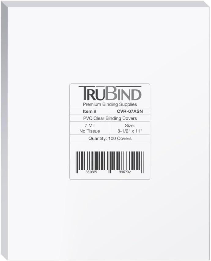 TruBind Binding Covers for Reports and Presentations - Crystal Clear PVC - 7 Mil Thick - Letter Size - 8 1/2 inch x 11 inch - Square Corners - No Tissue Interleaving - 100/Bx (CVR-07ASN)