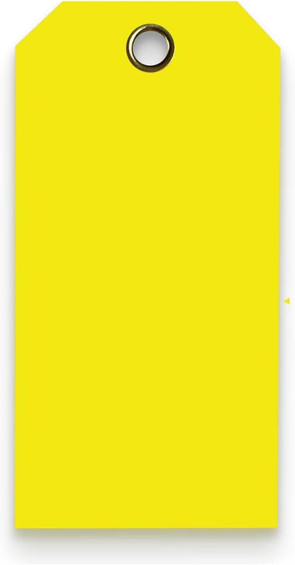 Tags 4 Less 15 Mil Waterproof Plastic Tags, Pack of 100 – 3” x 6” Heavy Duty Plastic Tags for Labeling, Outdoor Tagging, Equipment Labeling, Luggage, Valves & More (Yellow)