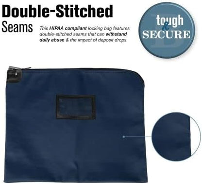 BankSupplies HIPAA Locking Courier Bags | Navy Blue | 19W x 15H | Durable Laminated Nylon Fabric | Metal Pop Up Lock | For Money, Coins, Currency, Checks & Documents