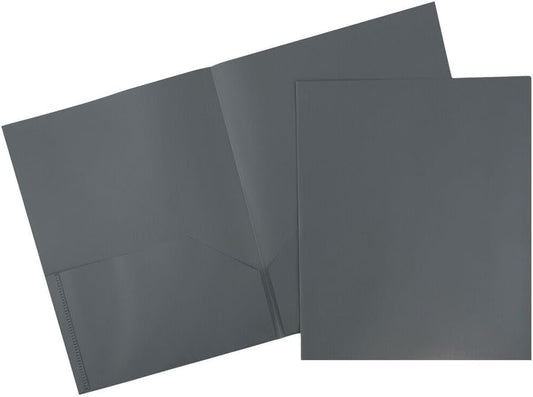 JAM PAPER Plastic 2 Pocket POP Folders - Durable School Folders - Grey - 3/Pack