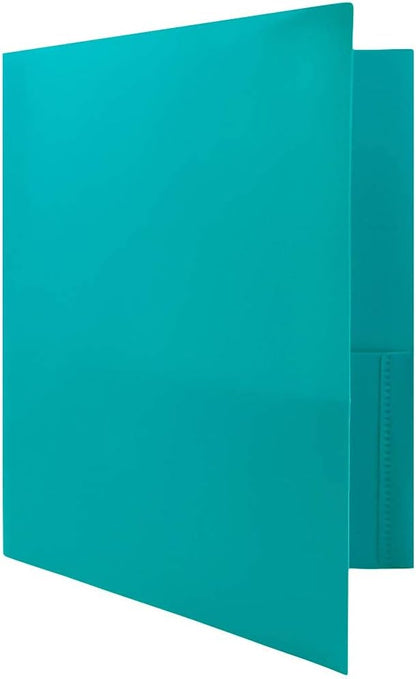 JAM PAPER Plastic 2 Pocket POP Folders - Durable School Folders - Teal Blue - 6/Pack