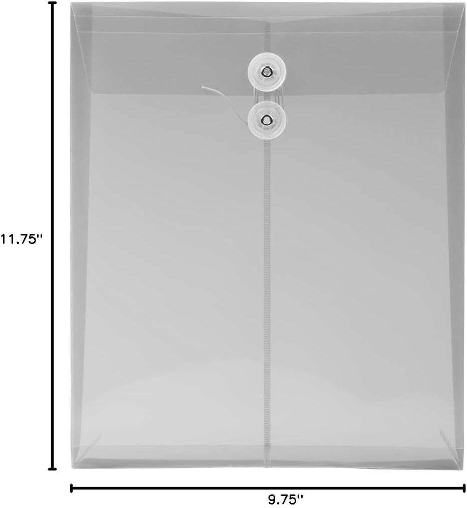 JAM PAPER Plastic Envelopes with Button & String Tie Closure - Letter Open End - 9 3/4 x 11 3/4 - Smoke Gray - 12/Pack