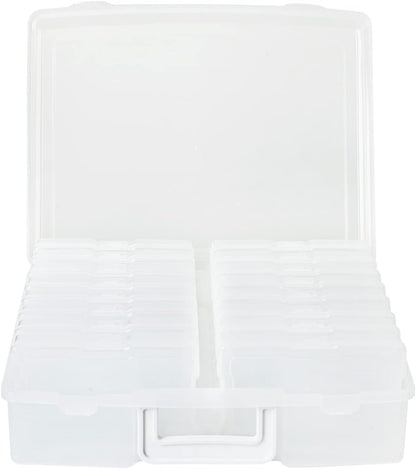 novelinks 4" x 6" Photo Organizer Box with Handle – 16 Inner Photo Storage Cases, Holds 1600 Photos, Portable Picture Keeper with Secure Snap Closures – White