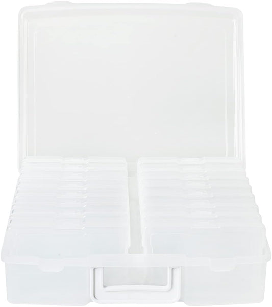 novelinks 4" x 6" Photo Organizer Box with Handle – 16 Inner Photo Storage Cases, Holds 1600 Photos, Portable Picture Keeper with Secure Snap Closures – White