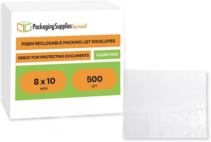 PSBM 500 Count Clear 8 x 10 Inch Lock & Press Re-Closable Resealable Adhesive Shipping Label/documents Pouches