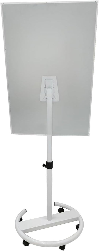 Rolling Writeboard Premium Tempered Magnetic Glass Whiteboard 40"x28" Rolling Dry Erase Board with Tempered Glass Surface Adjustable Height Multi-Use Standing (White)