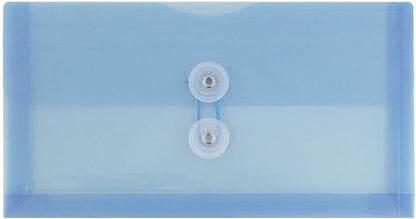 JAM PAPER Plastic Envelopes with Button & String Tie Closure - #10 Business Booklet - 5 1/4 x 10 - Blue - 12/Pack