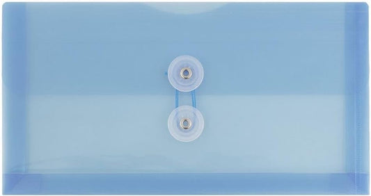 JAM PAPER Plastic Envelopes with Button & String Tie Closure - #10 Business Booklet - 5 1/4 x 10 - Blue - 3/pack