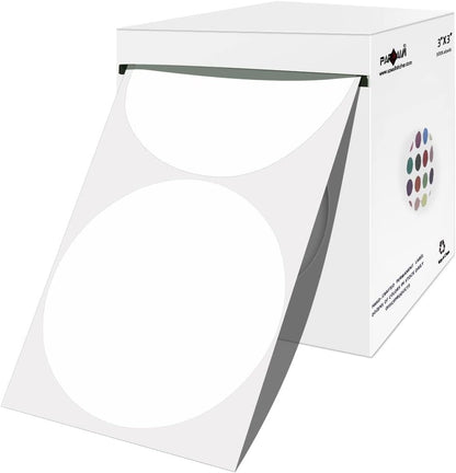 PARLAIM 3 Inch Round Color-Code Dot Stickers, 500 3" X 3" White Color Coding Circle Labels per Roll Dispenser Box for Inventory Management