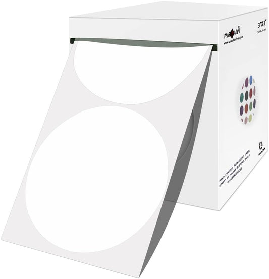 PARLAIM 3 Inch Round Color-Code Dot Stickers, 500 3" X 3" White Color Coding Circle Labels per Roll Dispenser Box for Inventory Management