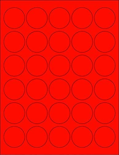 8-1/2 x 11" Neon Color High Light Fluorescent Labels for Laser & Inkjet Printer (RED Fluorescent, 1.5" Round - 30 Per Page | 3000 Labels)