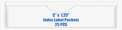 Origin-Joy 25 PCS Self-Adhesive Index Label Pockets, Clear Plastic Peel & Stick Card Holders with Top Open for Loading (5 x 1.25 inch)