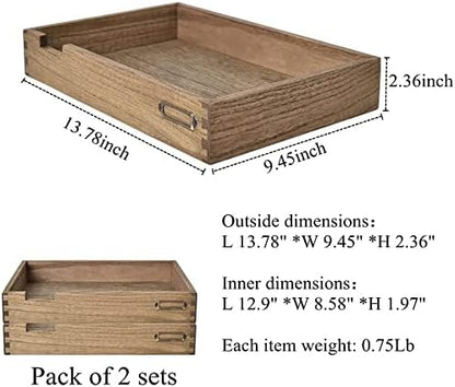 KIRIGEN Wooden Stackable Office Letter Organizer Desk Tray Pack of 2 - Wood Two Tier Tray for Desktop Organizeration with Metal Label Card Holder - Inbox Tray for Desk,Dark Brown 2TTP-DBR
