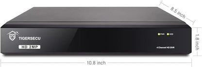 TIGERSECU Super HD 1080P 4 Channel DVR Security Recorder with 2TB Hard Drive, Hybrid 6-in-1 CCTV DVR Recorder Compatible with 2MP and 5MP TVI, AHD, CVI, Analog, RS485 PTZ and IP Cameras