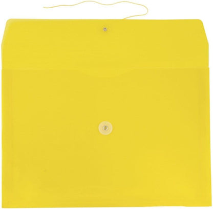 JAM PAPER Plastic Envelopes with Button & String Tie Closure - Letter Booklet - 9 3/4 x 13 - Yellow - 3/Pack