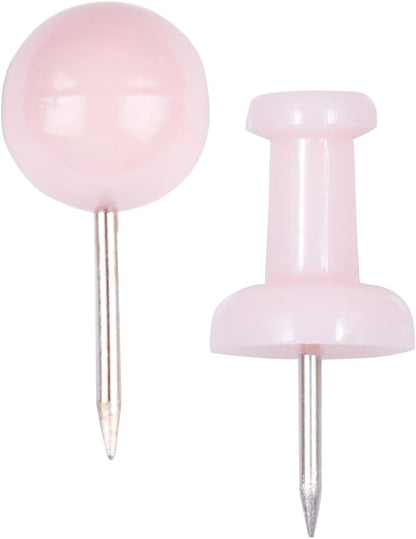 JAM PAPER Colorful Push Pins - Flat & Round Head Thumb Tack Combo Set - Baby Pink Pushpins - 200/Pack