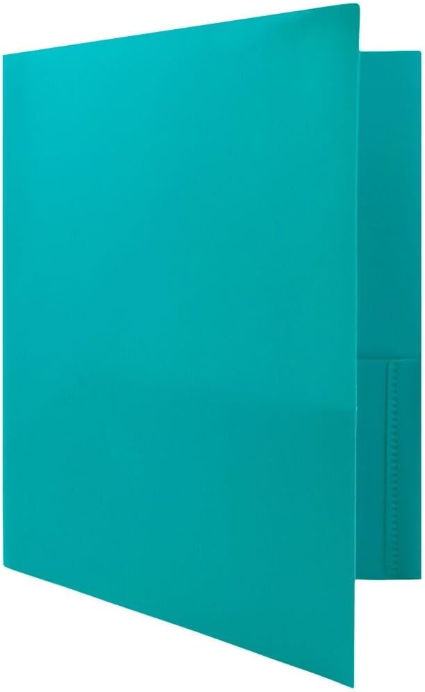 JAM PAPER Plastic 2 Pocket POP Folders - Durable School Folders - Teal Blue - Bulk 48/Pack