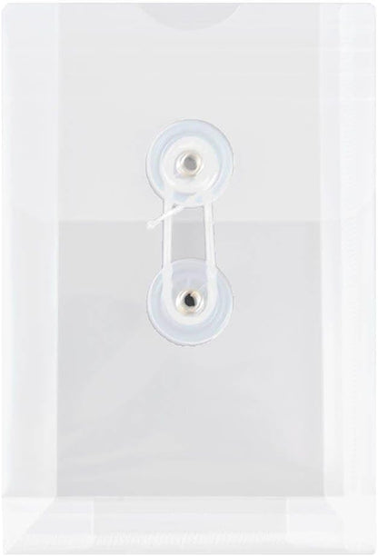 JAM PAPER Plastic Envelopes with Button & String Tie Closure - 4 1/4 x 6 1/4 - Clear - 3/Pack