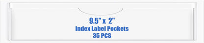 Origin-Joy 35 PCS Self Adhesive Index Card Pockets with Top Open, Clear Plastic Label Holder for Cards of Note, Library and Business, Adhesive Label Pockets & Card Holder (9.5 x 2 inch)