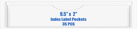 Origin-Joy 35 PCS Self Adhesive Index Card Pockets with Top Open, Clear Plastic Label Holder for Cards of Note, Library and Business, Adhesive Label Pockets & Card Holder (9.5 x 2 inch)