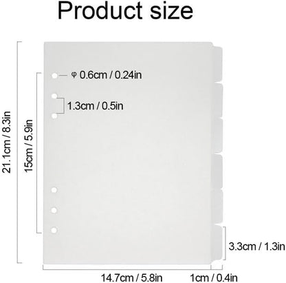 A5 Plastic Binder Dividers 6 Holes Durable Plastic Tab Dividers for 6-Ring Binders, Notebooks, Planners (Clear - 2Sets & Stickers)