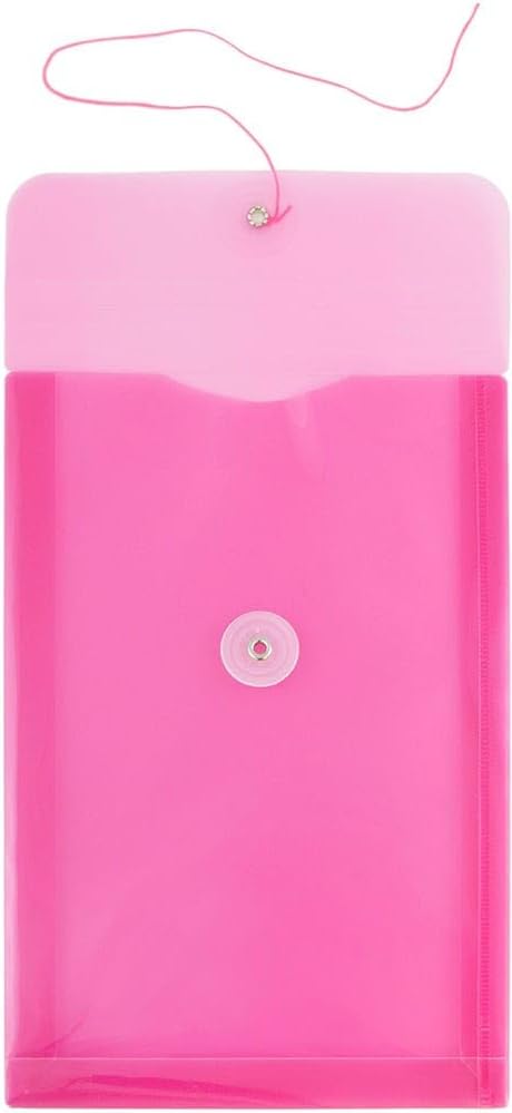 JAM PAPER Plastic Envelopes with Button & String Tie Closure - 6 1/4 x 9 1/4 - Fuchsia Pink - 3/Pack