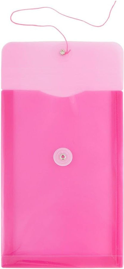 JAM PAPER Plastic Envelopes with Button & String Tie Closure - 6 1/4 x 9 1/4 - Fuchsia Pink - 3/Pack