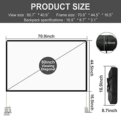SKERELL Outdoor Projector Screen with Stand : Portable Projection Screen for Outside Theater Home Backyard Movies 80 inch [SKLI-080]