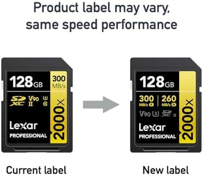Lexar 128GB Professional 2000x SD Card, UHS-II, C10, U3, V90, Full HD, 8K, Up To 300MB/s Read SDXC Memory Card, for DSLR, Cinema-Quality Video Cameras (LSD2000128G-BNNNU)